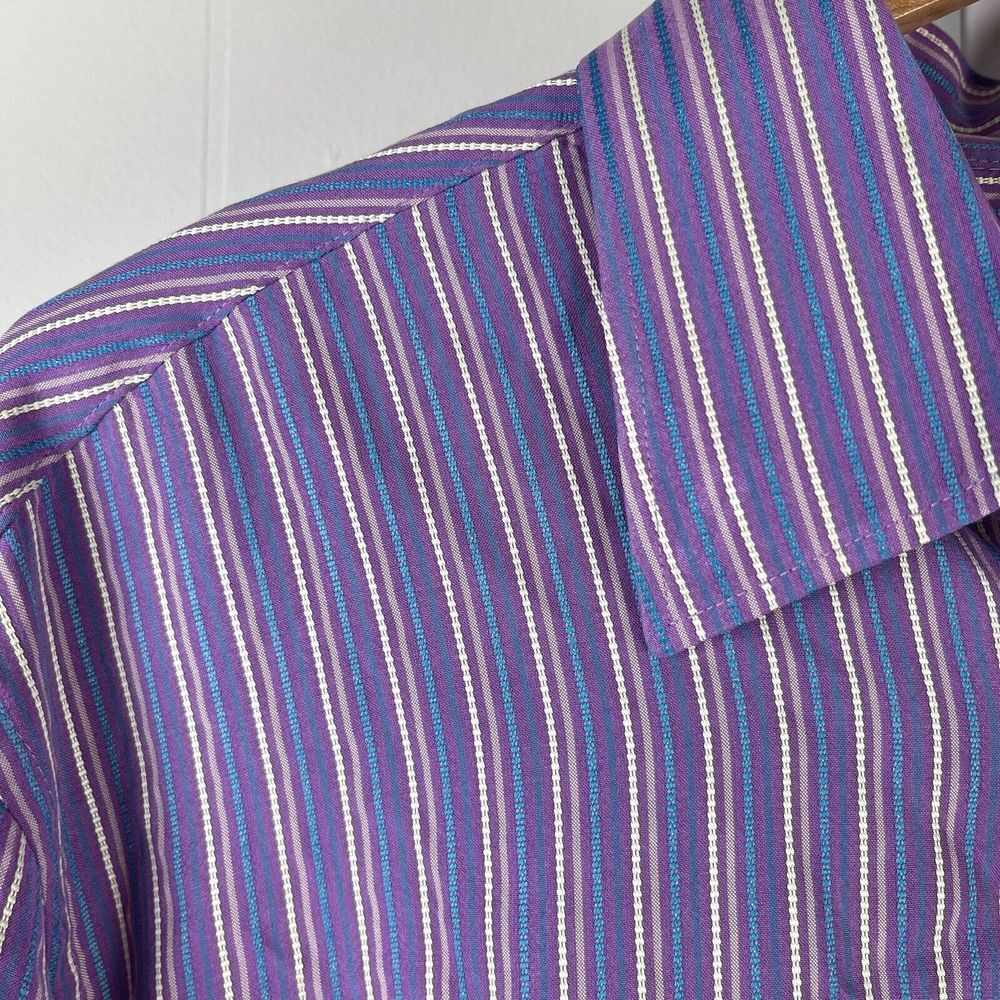 Bugatchi‎ Uomo Long Sleeve Shirt Purple Stripe Textured Modal Blend Funky Large